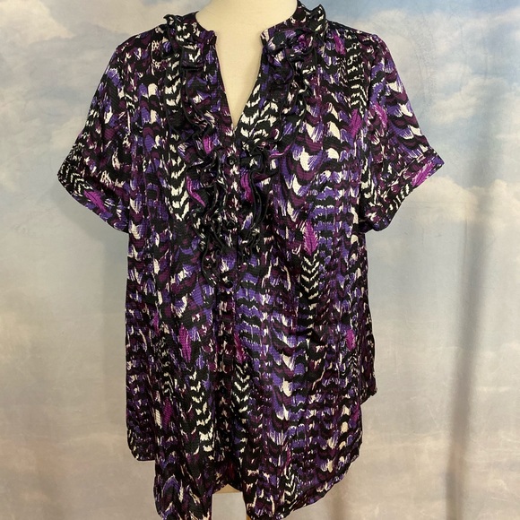 Lane Bryant purple button blouse with ruffles 1X - Picture 1 of 6